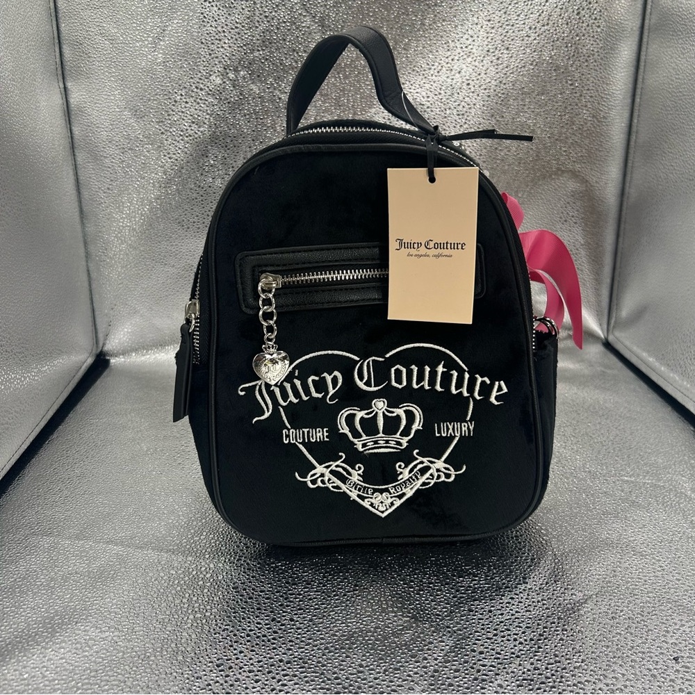 Juicy Couture Black Girlie Royalty Backpack with Heart Charm